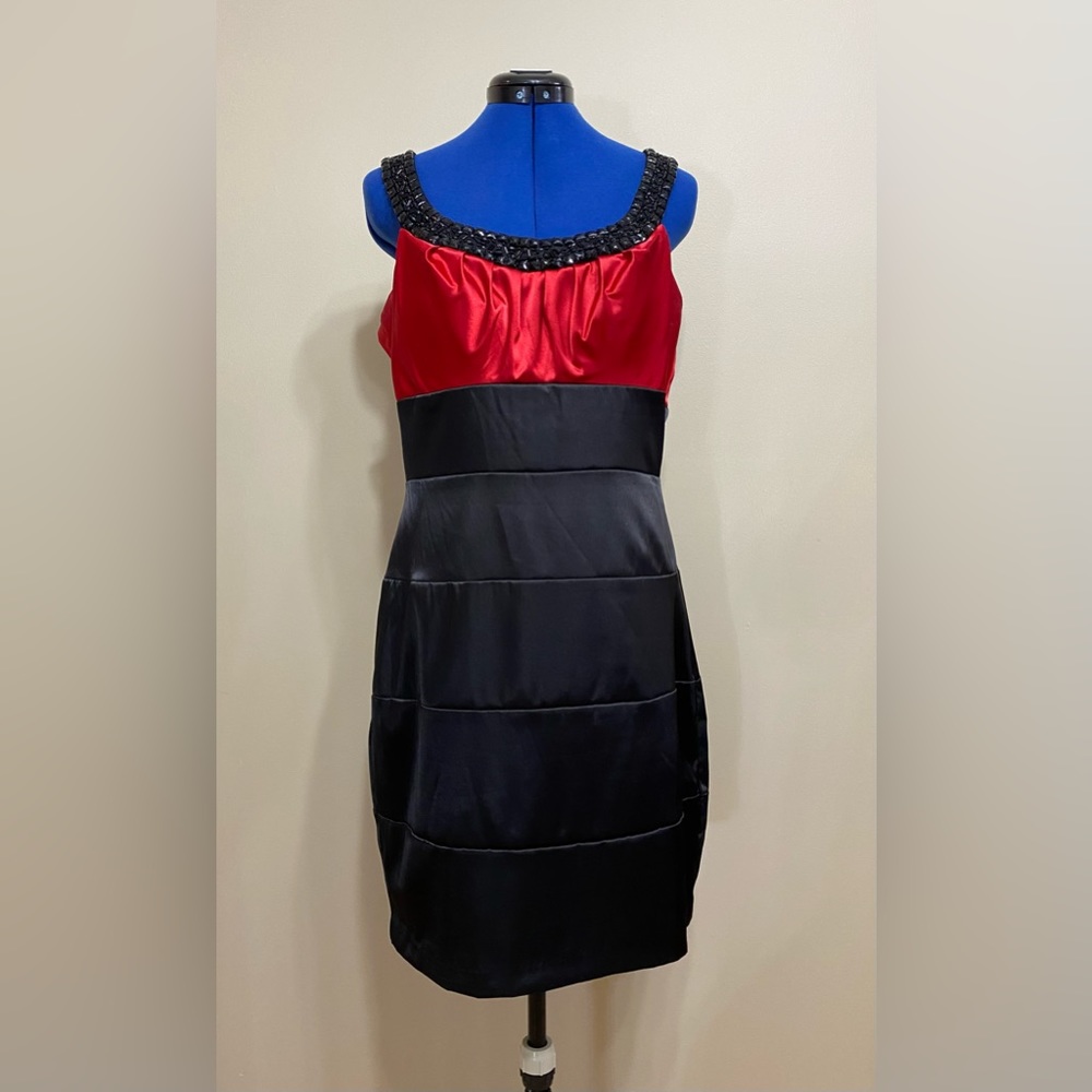 Bisou Bisou by Michele Bohbot black and red figure flattering party dress.